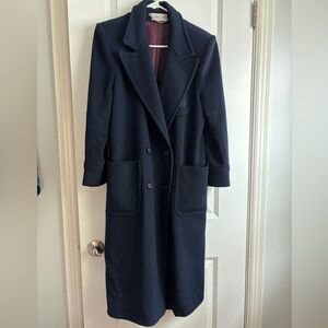 Vintage Wool Double-Breasted Navy Trench Coat
